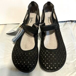 JBU by Jambu Calypso Shoes Womens 7.5M Black Mary Jane Wedge Strap Heel Leather